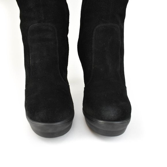 FENDI: Black, Suede & Logo, Tall Platform Boots - Picture 3 of 10